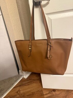 Michael Kors Cognac Pebbled Leather Tote with MK Charm